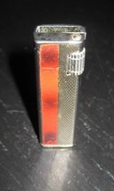 SUNEX SLIMBOY red marble GOLD Tone Lift Arm Side Roller Gas Butane Lighter - $8.99