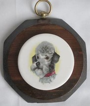 Jerry Schultz 6&quot; Wood Octagon Plaque Ceramic Art Tile DOG Poodle Vintage - $11.00