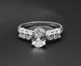 Real Sterling Silver Ring CZ Studded Platinum Finish - $34.91