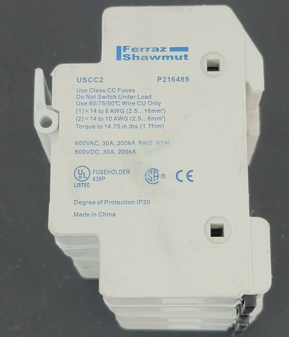 LOT OF 2 FERRAZ SHAWMUT USCC2 ULTRASAFE FUSE HOLDERS 600V, 30A Fuse