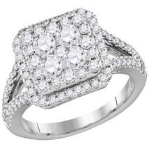 14k White Gold Round Diamond Cluster Bridal Wedding Engagement Ring 1-1/2 Ctw - $2,200.00