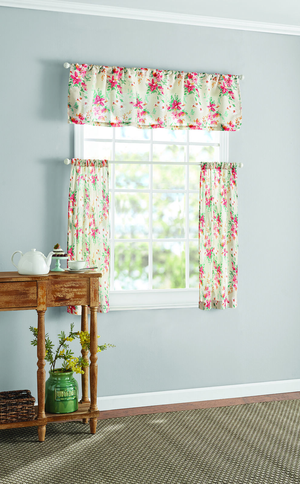 Mainstays Bistro 3 Piece Kitchen Curtain Tier and Valance Set