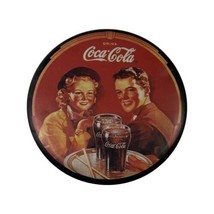 VTG 1988 Coke Round Metal Tin Drink Coca-Cola Girl Boy Drinking Soda Fou... - $4.90