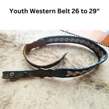 Youth Western Belt Hitched 26" to 29" Black Cream and Blue USED image 6