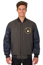 MLB Milwaukee Brewers Wool & Leather Reversible Jacket with 2 Front Logos  - $219.99