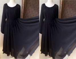 BLACK MAXI Chiffon Dress Long Sleeve Loose Oversized Maternity Dress Gowns NWT