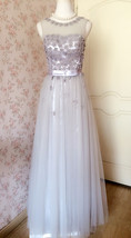GRAY A-line Embroidery Flower Sweetheart Tulle Gray Bridesmaid Wedding Dresses