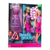 2001 Mattel Barbie Bead 'n Beauty Doll 52745 Shake 'n Decorate 2 Outfits Blonde - $23.33