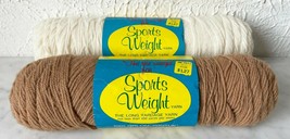 Vintage Caron The Rite Weight for Sports Weight Yarn-2 Skeins Off White & Cocoa - $10.40