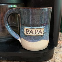 Handmade Pottery Mug PAPA Coffee Tea Blue Ombre - $20.31