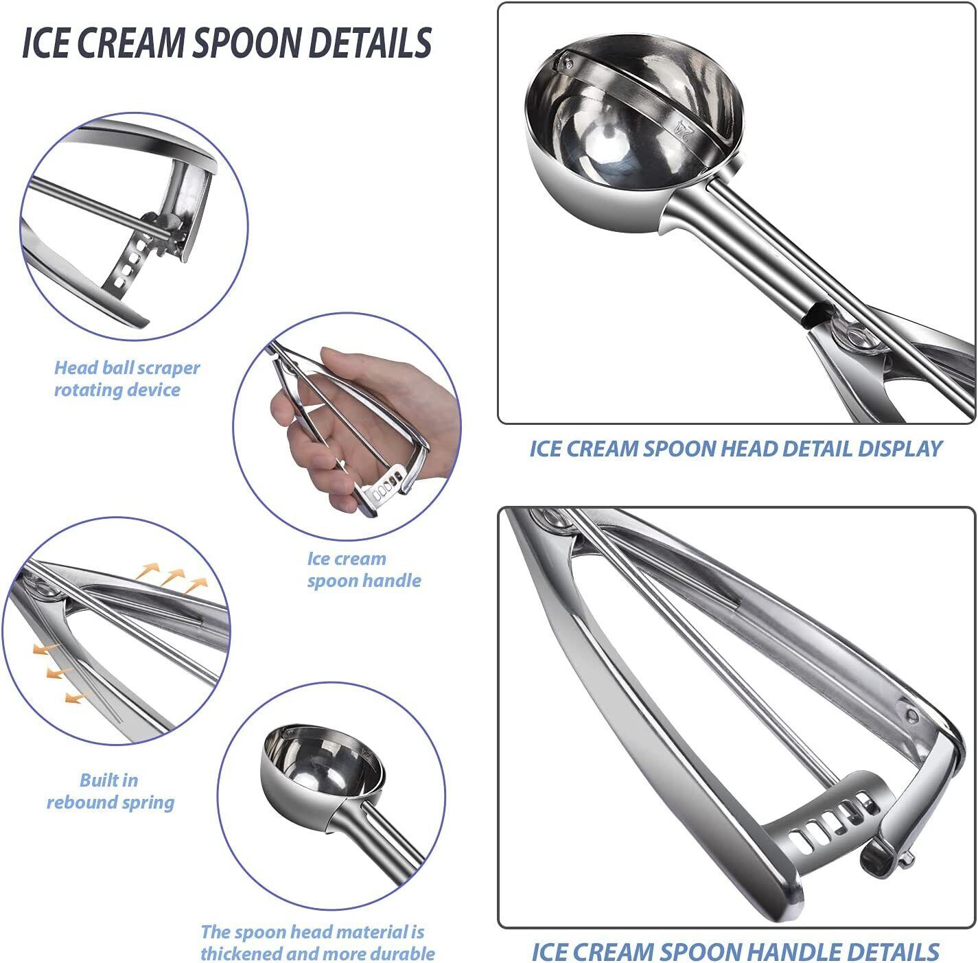 18/8 Stainless Steel Large Ice Cream Scoop Disher Melon Baller 4 Tablespoon
