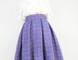 Women Purple PLAID Pleated Skirt Winter Pleated Plus Size Plaid Skirt w. Pockets image 4