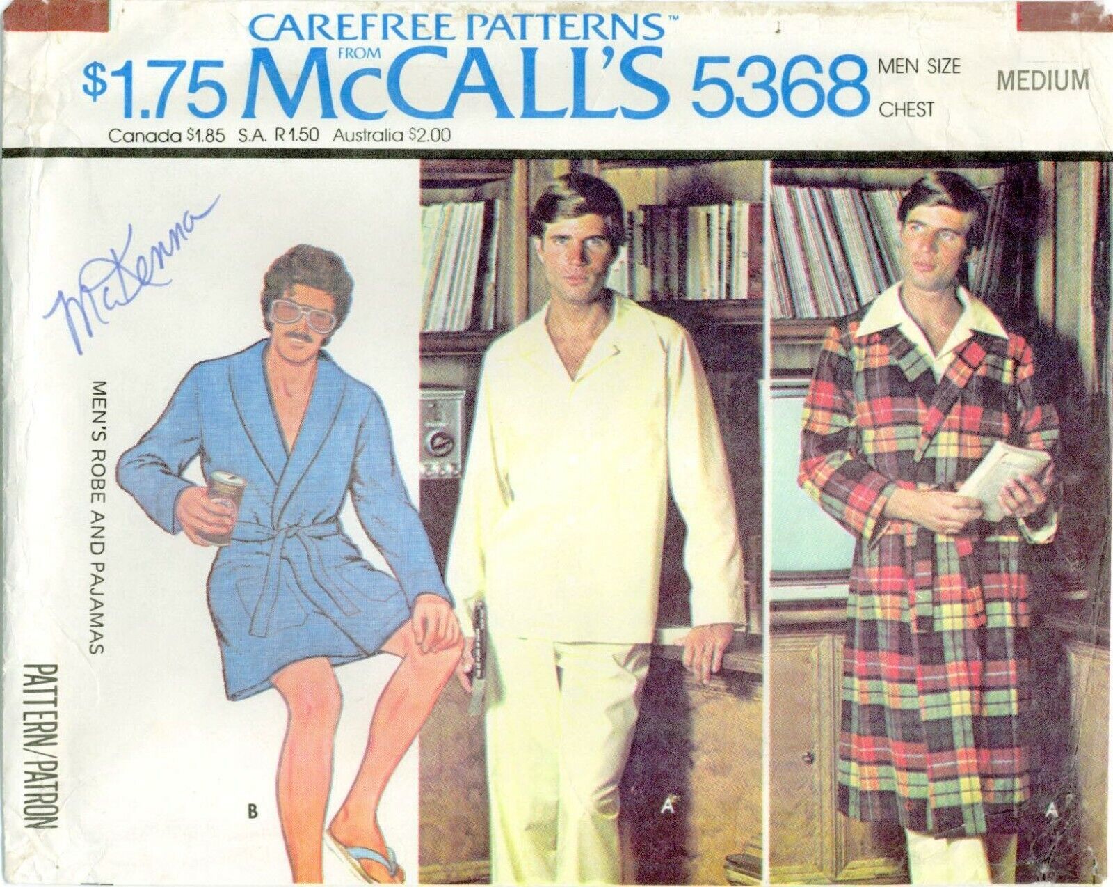 Primary image for McCalls 5368 Mens Pajamas PJs 38-40 Robe Carefree Pattern UNCUT FF Vintage 1976