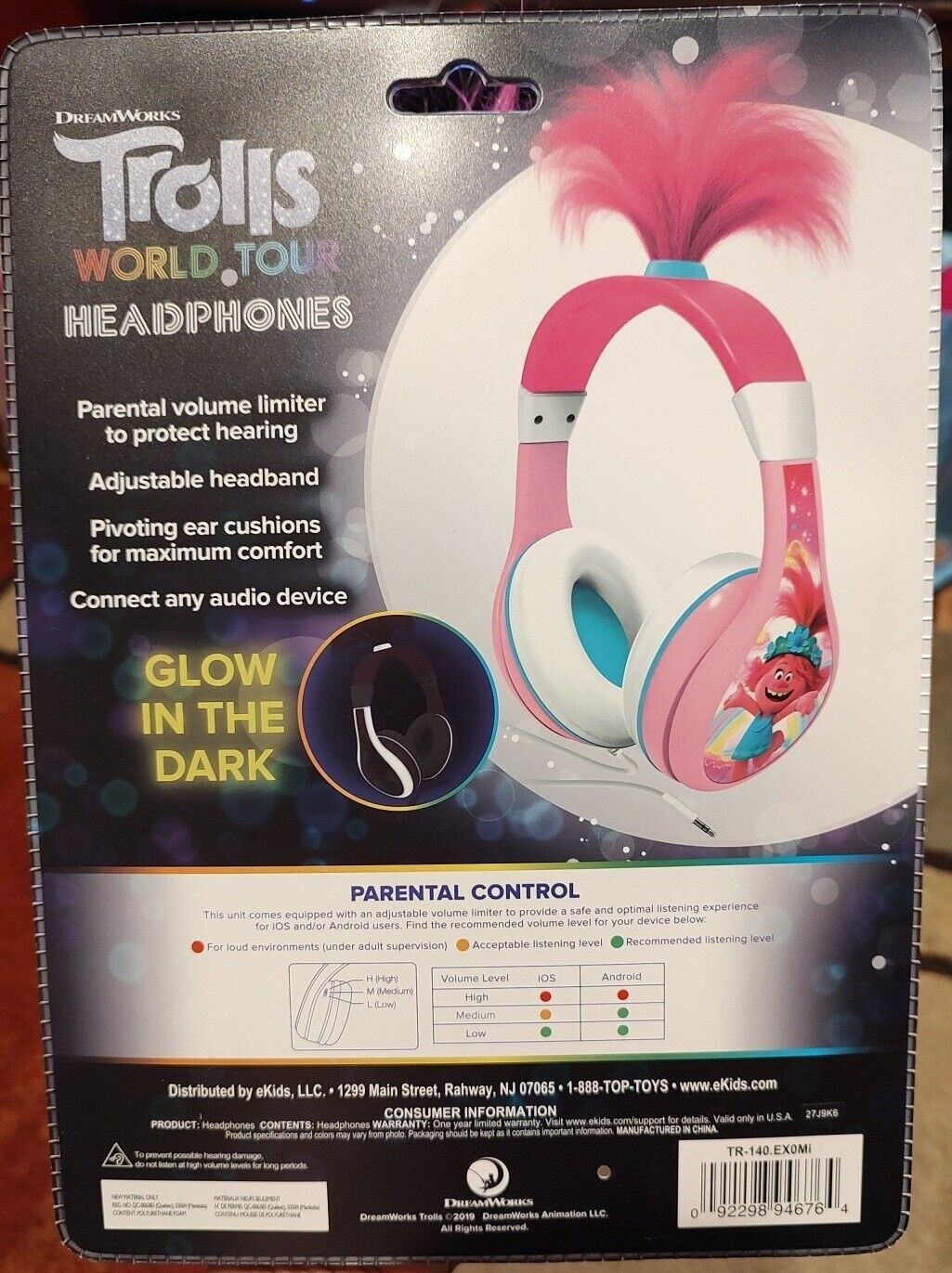 Trolls World Tour Poppy Kids Glow In The Dark Wired Headphones ...