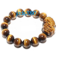 Free shipping - good luck Natural tiger eye stone carved PI Yao charm Bracelet - - $25.99