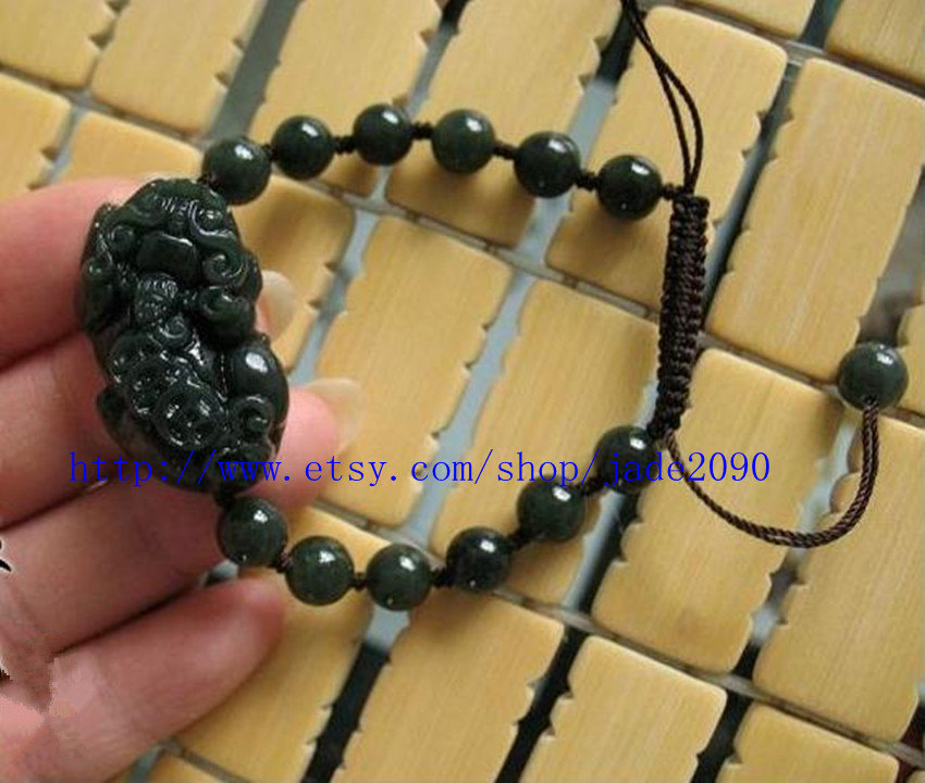 Primary image for Free Shipping -  Handcrafted black jadeite jade beaded, natural jade beads charm