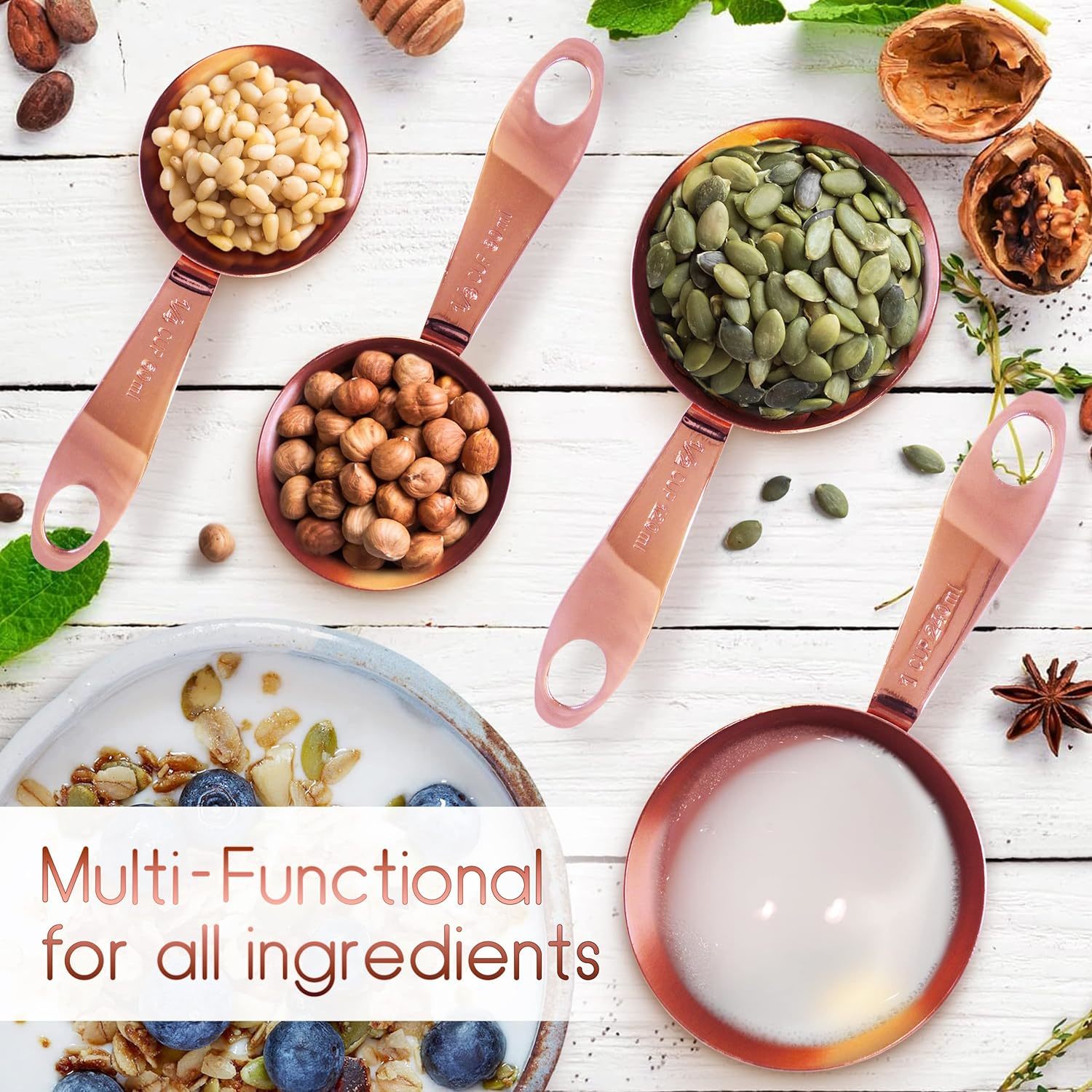 5-Piece Set: Copper Dual-Sided Stackable Magnetic Measuring Spoons