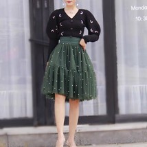 Army Green A-line Knee Length Tulle Skirt High Waisted Puffy Tutu Party Skirt