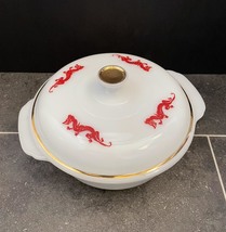 Vintage 50s Fire King Red Dragon 1.5qt casserole with lid
