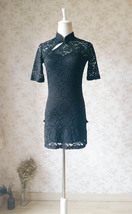 Women Chinese Style Short Sleeve Black Lace Dress Short Black Lace Party Dresses image 5
