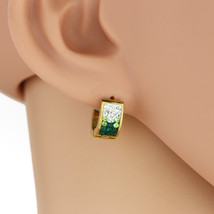 Gold Tone Huggie Hoop Earrings, Faux Emerald & Swarovski Style Crystals - $19.99