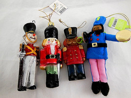 Lot of 4 SOLDIER Christmas Ornaments glass Lord & Taylor plastic cloth ceramic - $15.93