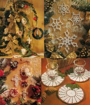 Xmas Candle Wreath Trims Holly Coasters Snowflakes Tree Skirt Crochet Patterns - $9.99