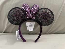 Disney Parks Purple Bow and Black Sparkle Ears Minnie Mouse Headband NEW image 2