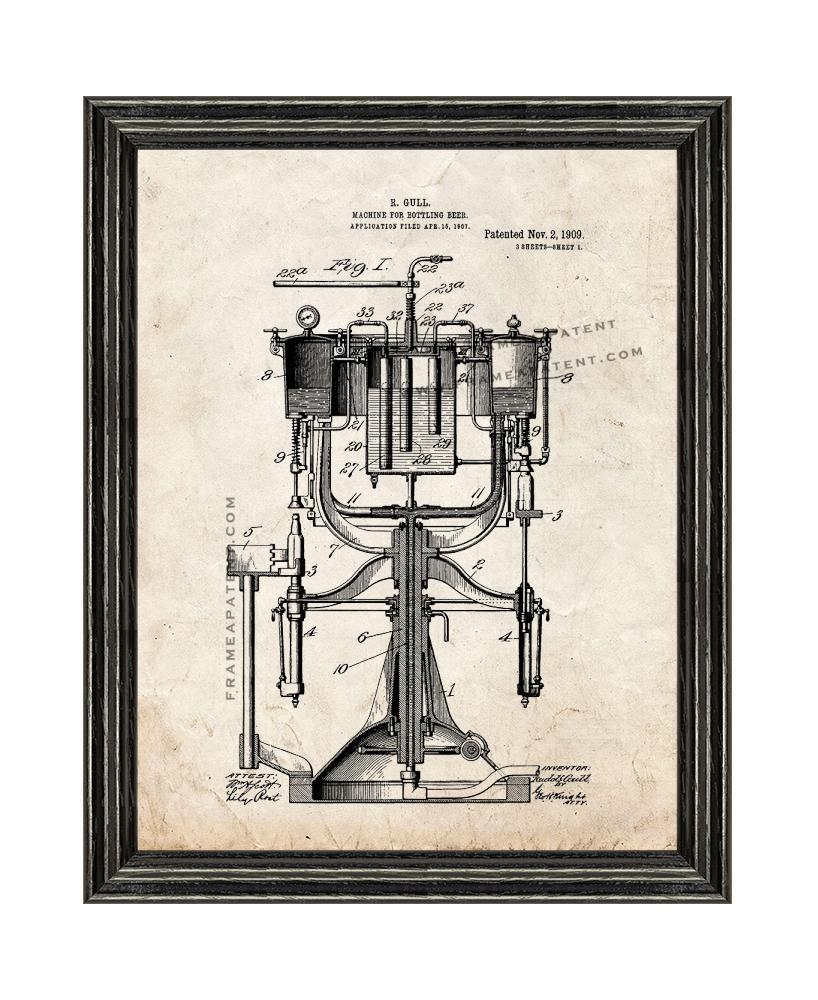 Primary image for Machine for Bottling Beer Patent Print Old Look with Black Wood Frame