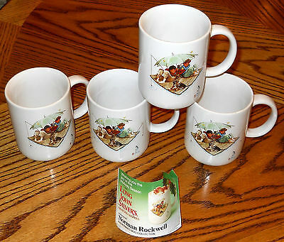 Norman Rockwell Mugs, Set of 4, Coffee Cups, Tea Cups, Hot Chocolate Cups,  Made in Japan 