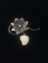 Antique 1900s flower & vine brooch with Agnus Dei Heart dangle and mixed stones image 1