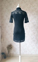Women Chinese Style Short Sleeve Black Lace Dress Short Black Lace Party Dresses image 2