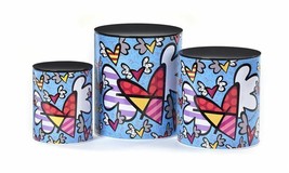 Romero Britto Nested Canisters Metal Set of 3 Flying Hearts Retired Collectible