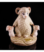 Aries new mom baby figurine - Vintage Ram and baby lambs - handpainted lamb stat - $55.00