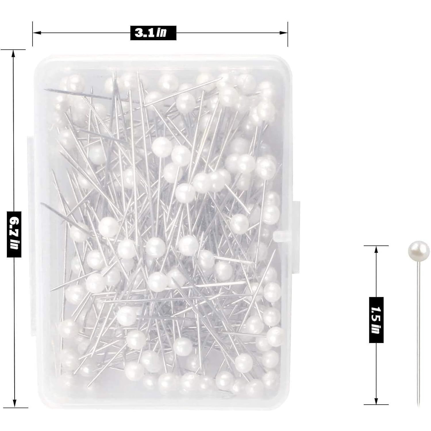 Sewing Pins, 300 PCS Straight Pins for Fabric, Black Pearlized Ball Head  Quilting Pins Long 1.5inch, Sewing Pins with Transparent Plastic Box for