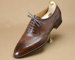Handmade Men Brown Leather Wingtip Brogue Shoes, Office Shoes, Brown Shoes - $99.50