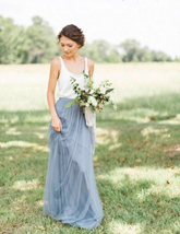 DUSTY BLUE Tulle Maxi Skirt High Waisted Dusty Blue Wedding Skirt (US0-US30)