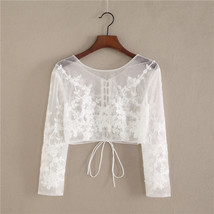 Wedding Long Sleeve Lace Crop Top Women White Floral Crop Lace Shirts Plus Size image 1