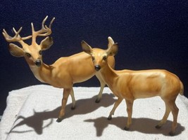 Lot 2 Breyer Molding Co. USA Deer Buck Doe Vintage Plastic Figurine Antl... - $24.75