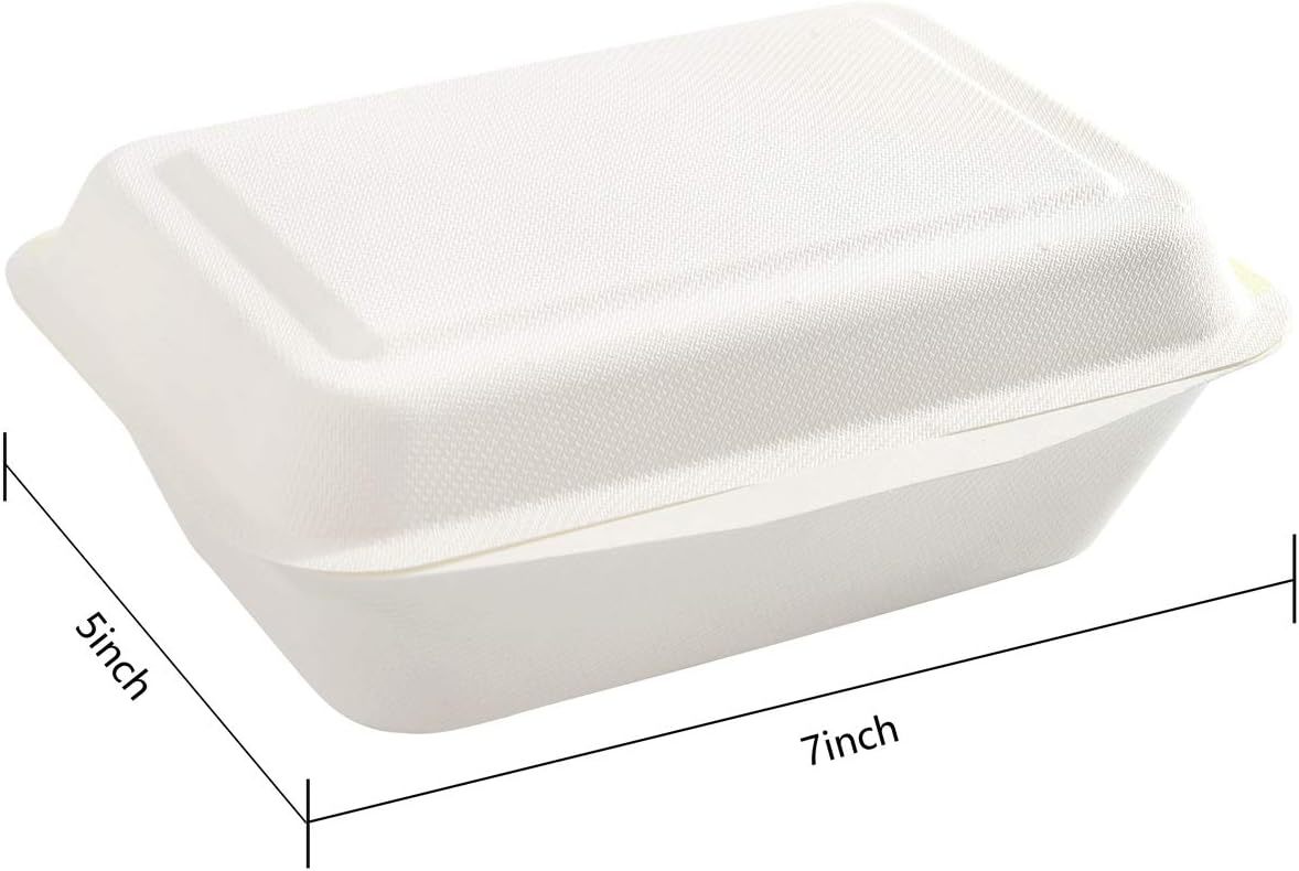 100% Compostable Clamshell Take Out Food Containers [8X8 3-Compartment  200-Pack] Heavy-Duty Quality to go Containers, Natural Disposable Bagasse