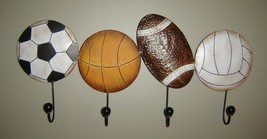 Sports Wall Plaque with 4 Hooks All Metal 24" Long Basketball Football Soccer image 2