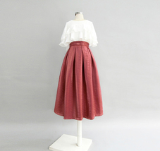 Burgundy Midi Party Skirt Outfit Glitter A-line Pleated Midi Skirt Plus Size image 4