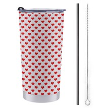 Mondxflaur Red Hearts Steel Thermal Mug Thermos with Straw for Coffee - $20.98