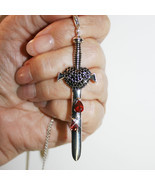 Sexy Jeweled Dagger Knife Sword Heart Pendant Necklace 14k White Gold over 925SS - $61.24