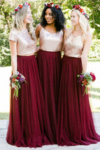 Burgundy Floor-length Tulle Skirt Outfit Bridesmaid Burgundy Tulle Skirt Plus image 7