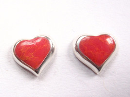 Coral 925 Sterling Silver Heart Shaped Stud Earrings - $10.79