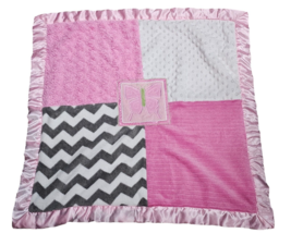 A.D Sutton & Sons Butterfly Baby Blanket Pink Minky Dot Gray Chevron Satin 2015 - $59.39