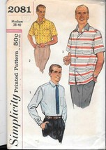 Simplicity #2081 - Mens&#39; Long or Short Sleeve Shirt Size M 38&quot;-40&quot; - UNCUT - $12.38
