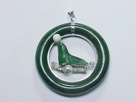 SEAL PENDANT in Genuine Deep GREEN JADE and STERLING SILVER - 2.25 inche... - $375.00