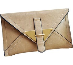 Faux Leather Clutch Bag Concise Khaki Envelope Clutch